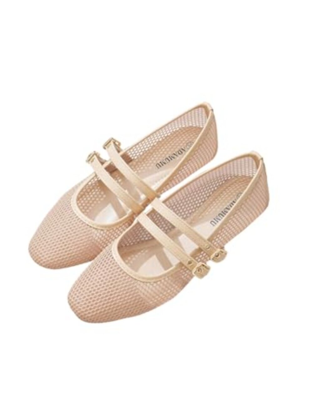 Women's Mesh Ballet Flats Closed Toe Faux Leather Slide Shoes Buckle